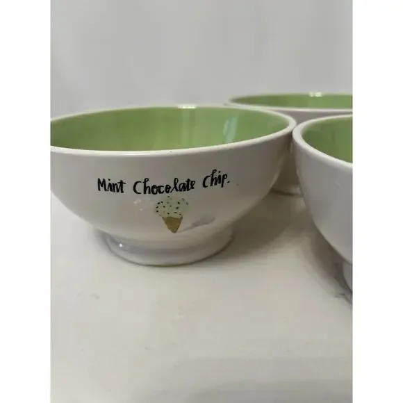 Rae Dunn Magenta "Mint Chocolate Chip" 5.5 " Ceramic Ice Cream Bowls-Set of 3 - Picture 3 of 5